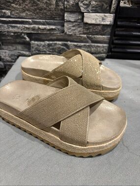 Brunello Cucinelli Metallic Gold Woven Espadrille Mules NWOT